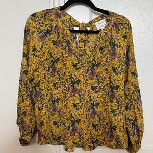 Madewell x Karen Walker Yellow Floral 100% Silk Top with Tie Closure